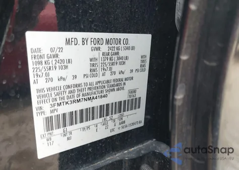 2022 Ford Mustang Mach-E Premium z USA, uszkodzony, nr VIN 3FMTK3RM7NMA41840